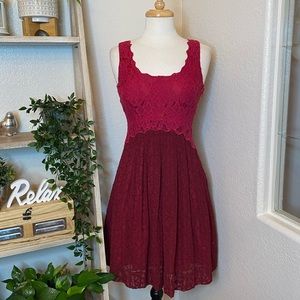 Anthropologie A-line lace burgundy dress